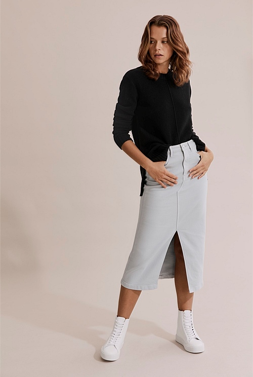 Ice Grey Australian Cotton Denim Midi Skirt Australian Grown Country Road