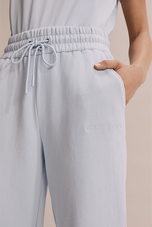 Chambray Australian Cotton Cropped Track Pant Natural Fibres