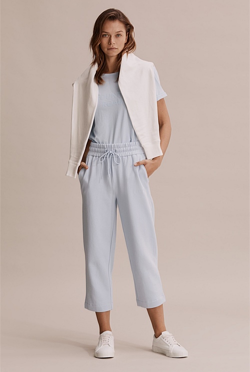 Chambray Australian Cotton Cropped Track Pant Natural Fibres