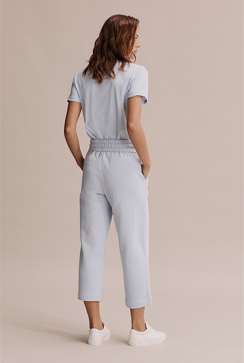 Chambray Australian Cotton Cropped Track Pant Natural Fibres