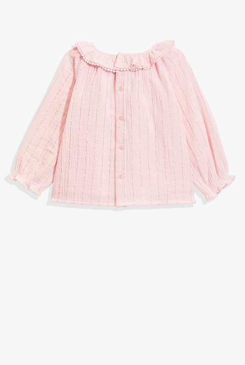 Pale Pink Stripe Long Sleeve Smock Shirt - Natural Fibres | Country Road