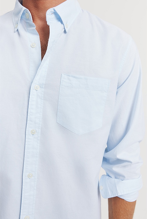 Pale Blue Regular Fit Washed Oxford Shirt - Casual Shirts | Country Road