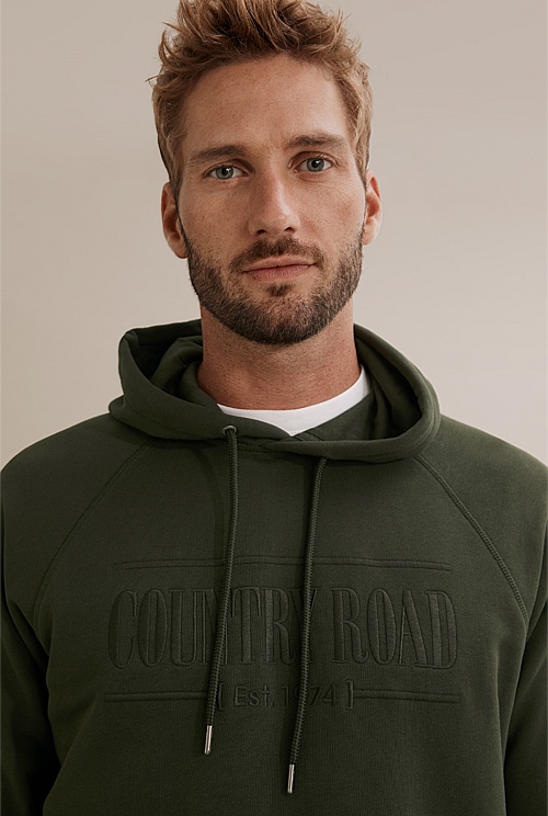 Dark Olive Verified Australian Cotton Heritage Hooded Sweat Natural
