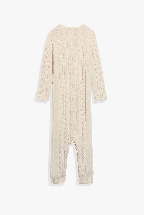 Oatmeal Marle Cable Knit Jumpsuit Natural Fibres Country Road