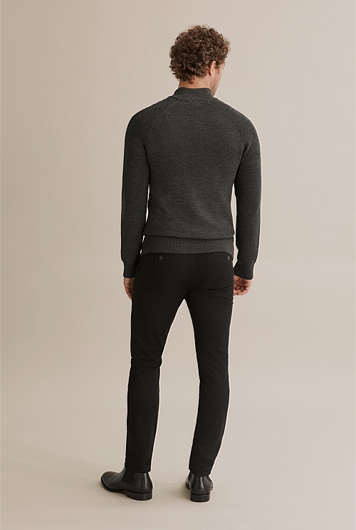 Charcoal Australian Wool Half Zip Knit - Natural Fibres | Country Road