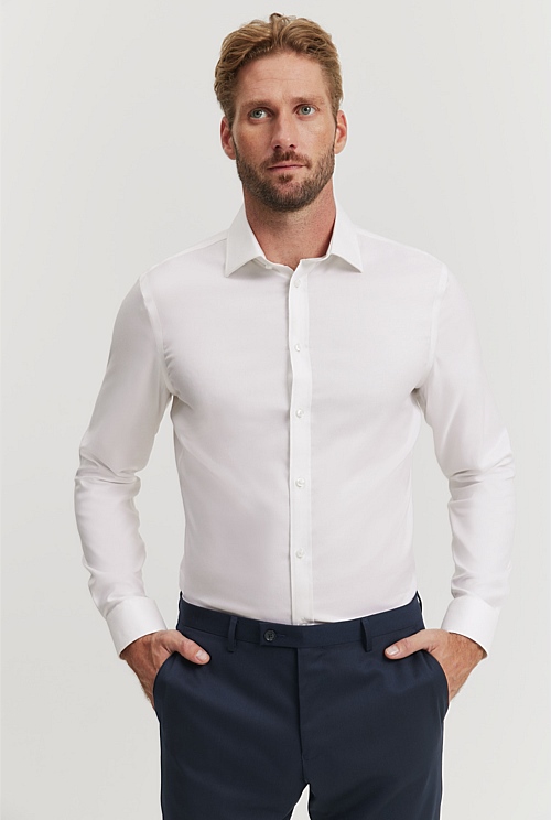 White Slim Fit Textured Travel Shirt - Business Shirts | Country Road