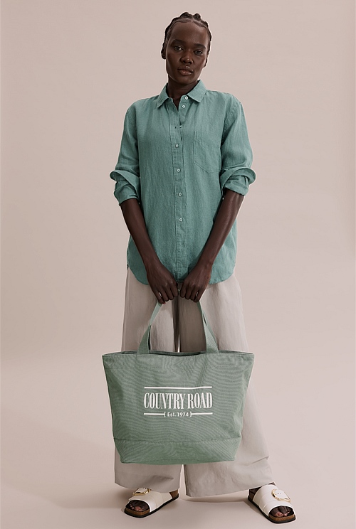 Soft Sage Australian Cotton Printed Heritage Shopper Bags Country Road