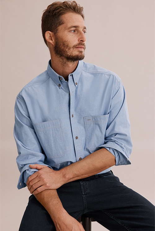 Chambray Blue 80s Reissue Unisex Australian Made Chambray Shirt