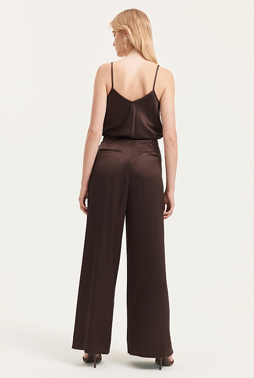 Chocolate Satin Pleat Pant - Pants | Country Road