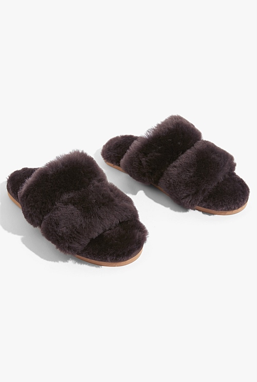 Chocolate Australian Made Shearling Double Slide - Flats | Country Road