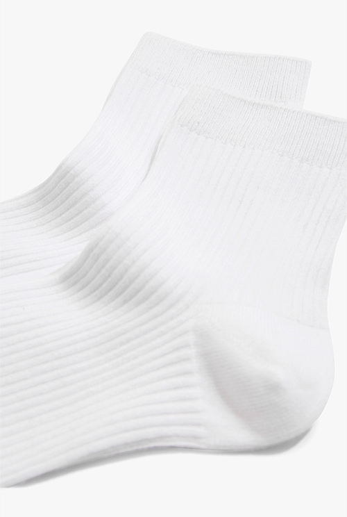 White Australian Cotton Blend Ribbed Quarter Crew Sock - Socks & Tights ...