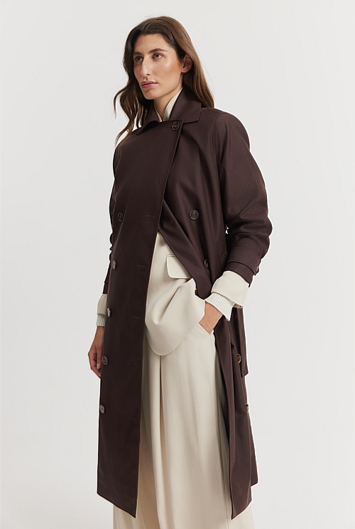 Chocolate Relaxed Button Trench - Jackets & Coats | Country Road