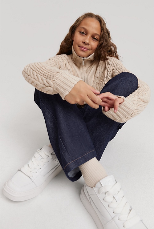 Teen Cable Half Zip Knit - Knitwear | Country Road