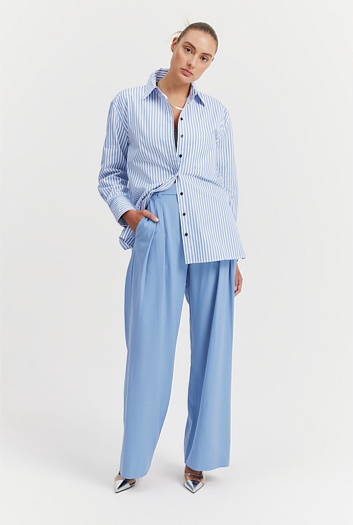 Cerulean Blue Australian Cotton Poplin Relaxed Stripe Shirt - Shirts ...