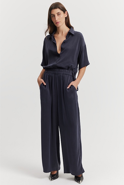 Midnight Blue Pull-on Cupro Pant - Pants | Country Road