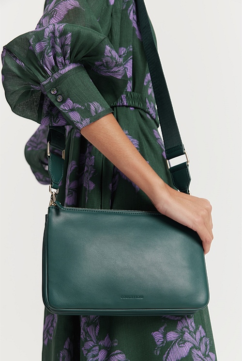 Dark Spruce Large Double Zip Crossbody Bag Bags Country Road