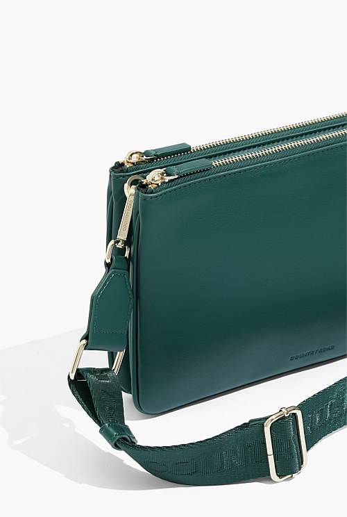 Dark Spruce Large Double Zip Crossbody Bag Bags Country Road