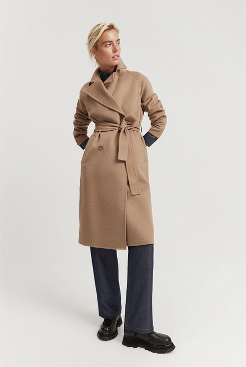 Camel Double-breasted Soft Coat - Jackets & Coats | Country Road