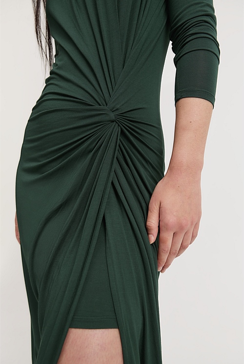 Dark Spruce Drape Midi Dress - Dresses | Country Road