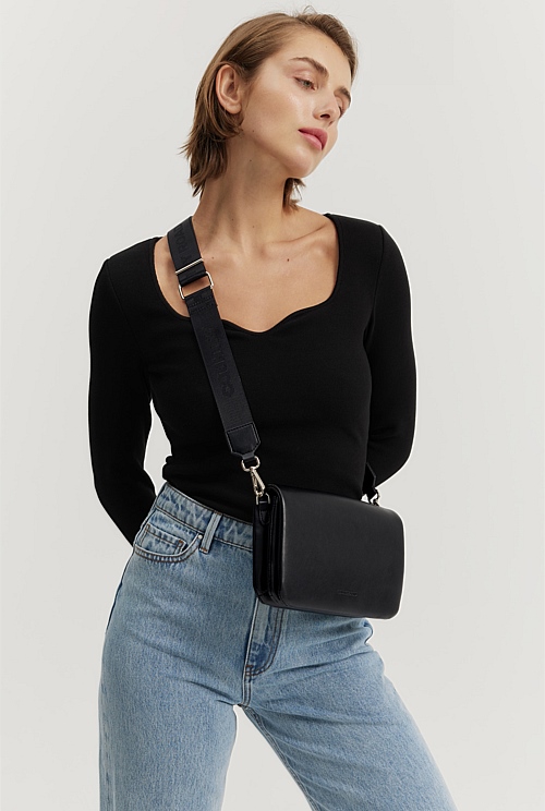 Black Flap Detail Crossover Bag - Bags | Country Road