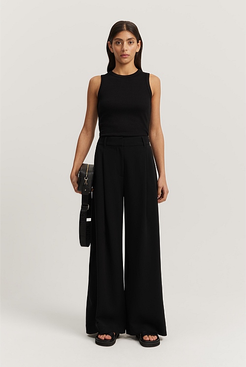 Black Soft Pleat Pant - Pants | Country Road