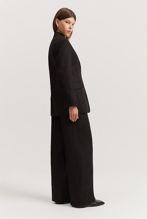 Black Organically Grown Linen Yarn Dyed Blazer - Jackets & Coats ...