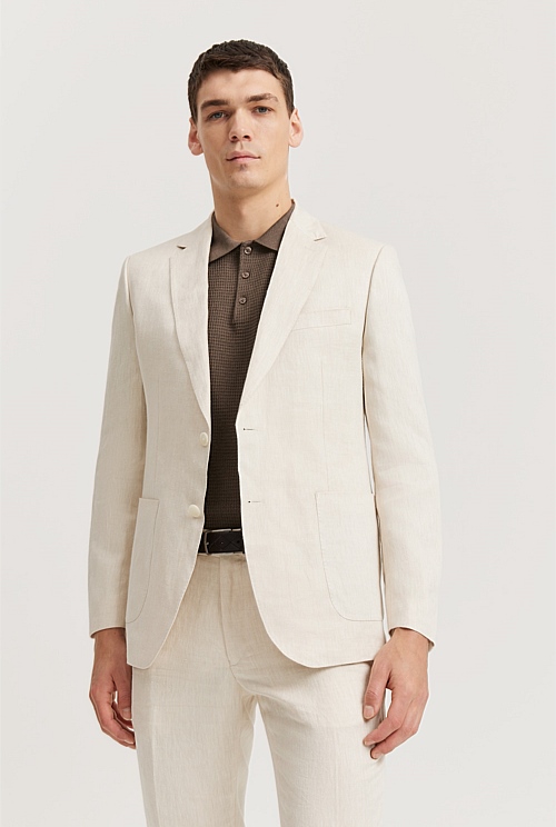 Stone Regular Fit Linen Jacket - Jackets & Coats | Country Road