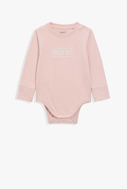 Faded Pink Organically Grown Cotton Heritage Long Sleeve Bodysuit ...