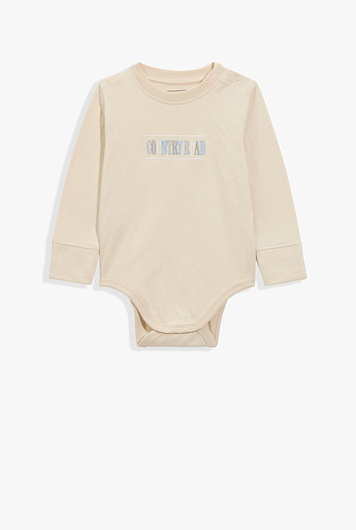 Multi Lght Sand Organically Grown Cotton Heritage Long Sleeve Bodysuit Jumpsuits & Bodysuits