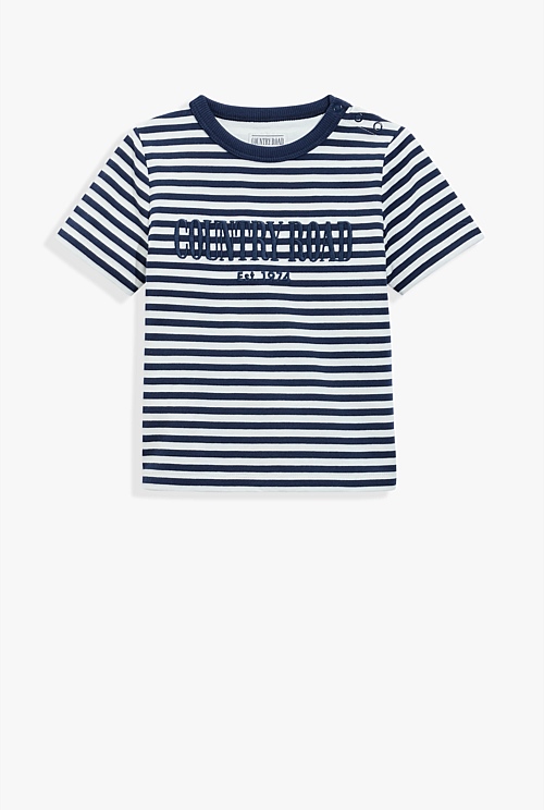 Navy Stripe Verified Australian Cotton Heritage TShirt New Logo
