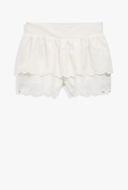 Marshmallow Scallop Linen Cotton Skort - Natural Fibres | Country Road