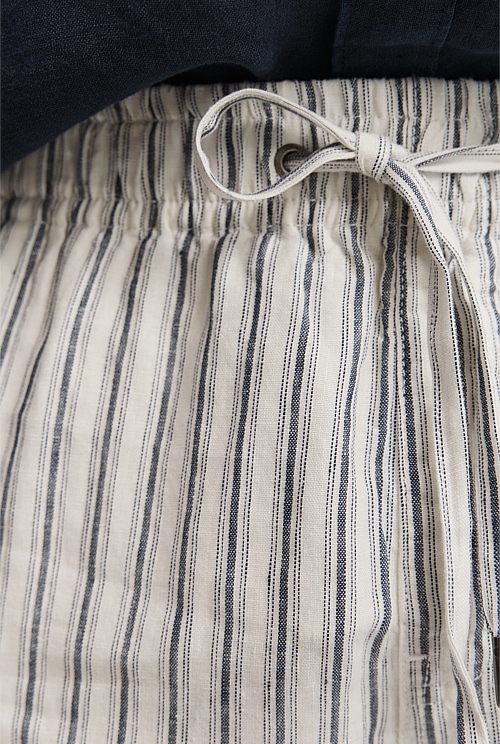 Navy Organically Grown Linen Stripe Drawcord Short - Natural Fibres ...