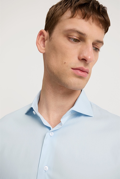 Pale Blue Tailored Fit Super Fine Cotton Stretch Shirt - Business ...