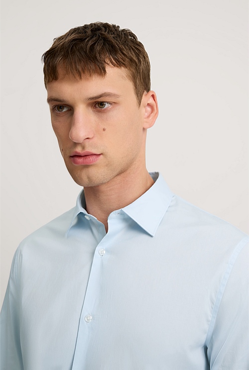 Pale Blue Tailored Fit Poplin Stretch Shirt - Business Shirts | Country ...