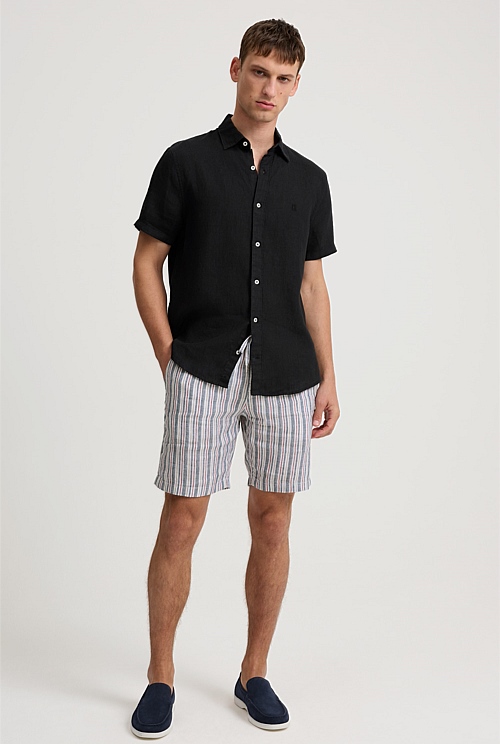 Black Regular Fit Organically Grown Linen Short Sleeve Shirt - Casual ...