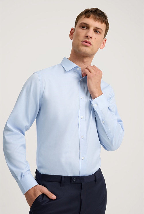 Light Blue Regular Fit Textured Travel Shirt - Business Shirts ...