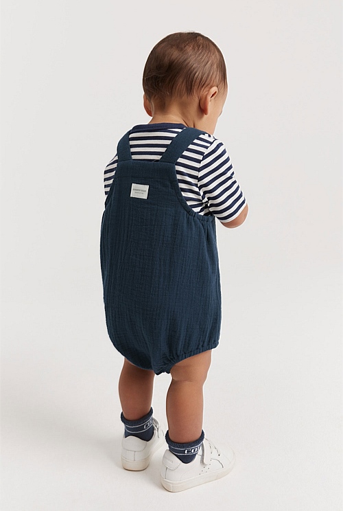 Navy Organically Grown Cotton Elephant Crinkle Romper - Overalls ...