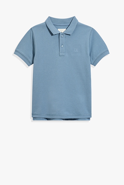 Faded Blue Organically Grown Cotton Polo Shirt - T-Shirts | Country Road