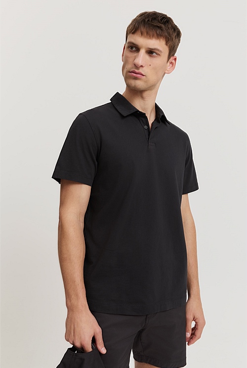 Washed Black Garment Dyed Organically Grown Cotton Polo - T-Shirts ...