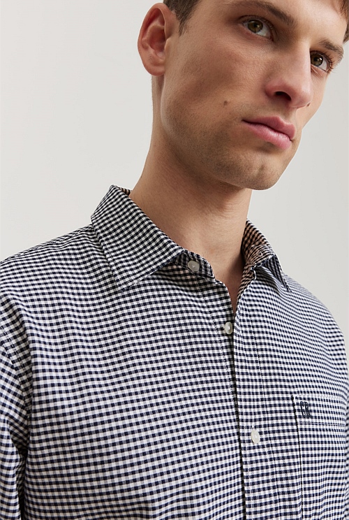Navy Regular Fit Organically Grown Cotton Gingham Oxford Shirt - Casual ...