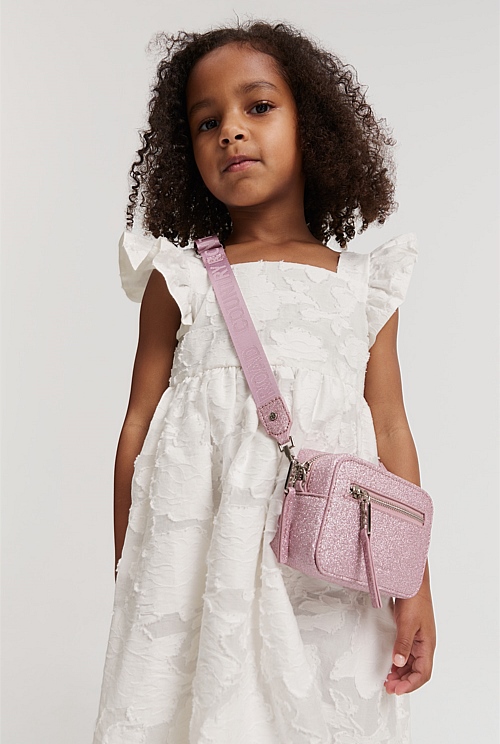 Pink Glitter Recycled Polyester Logo Crossbody Bag Accessories