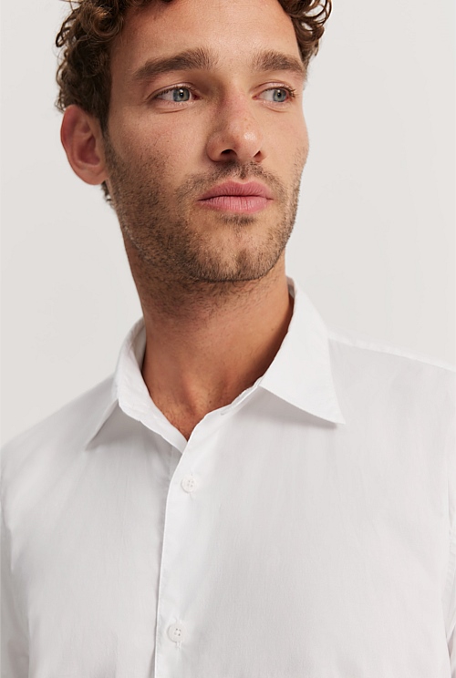White Regular Fit Poplin Short Sleeve Shirt - Casual Shirts | Country Road