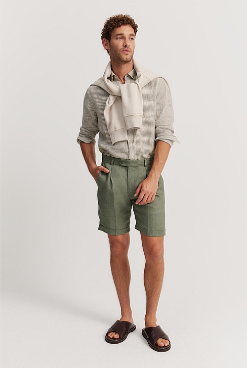 Dark Green Tailored Linen Short - Shorts | Country Road