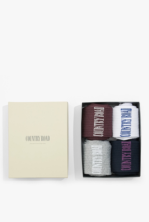 Multicolour Australian Cotton Blend Heritage Sock Pack of 4 Socks