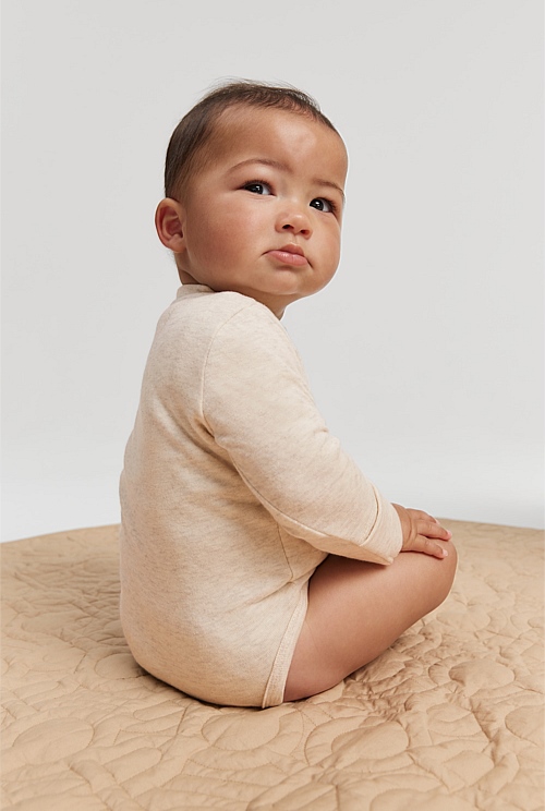 Oatmeal Marle Organically Grown Cotton Heritage Long Sleeve Bodysuit