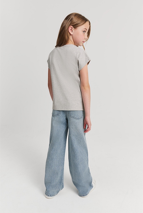 Light Grey Marle Organically Grown Cotton Sequin Logo T-Shirt - New ...