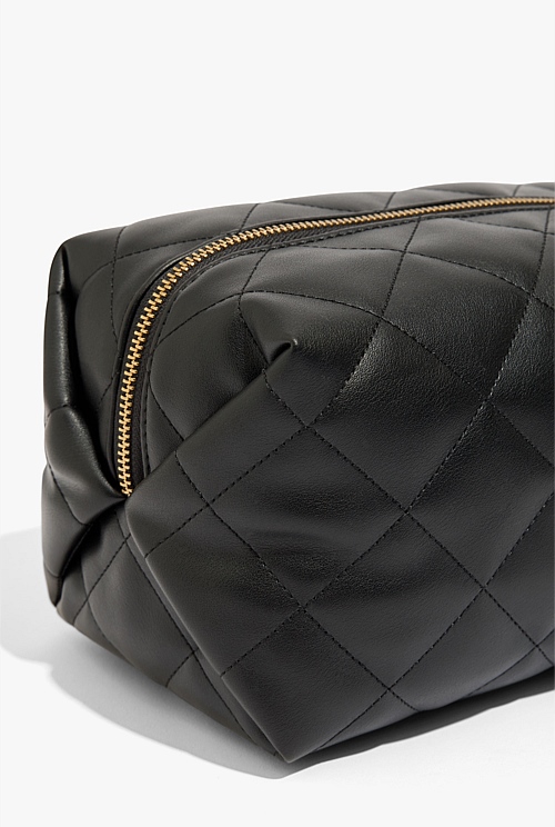 Black Quilted Zip Top Cosmetic Case Bags Country Road