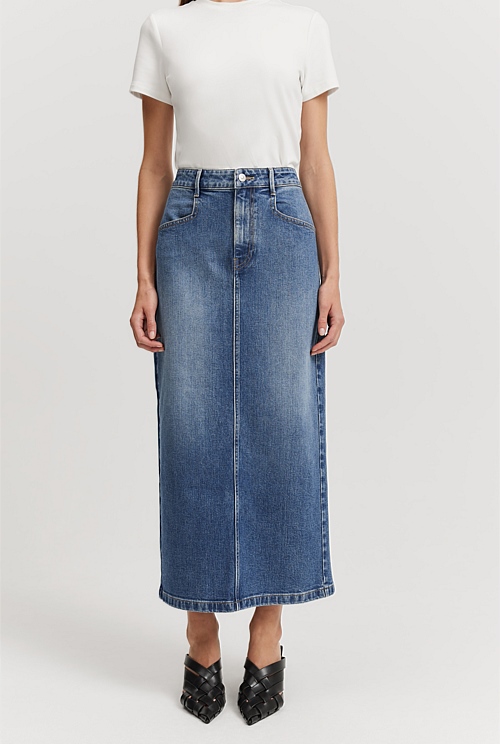 Mid Blue Wash Pencil Maxi Skirt - Denim & Jeans | Country Road