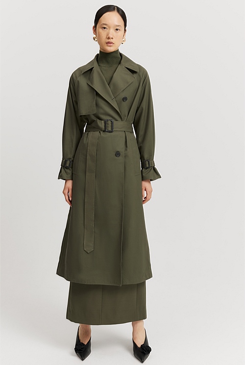 Hunter Green Relaxed Trench Coat - Jackets & Coats | Country Road