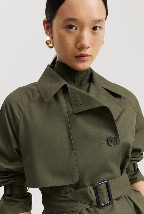 Hunter Green Relaxed Trench Coat - Jackets & Coats | Country Road